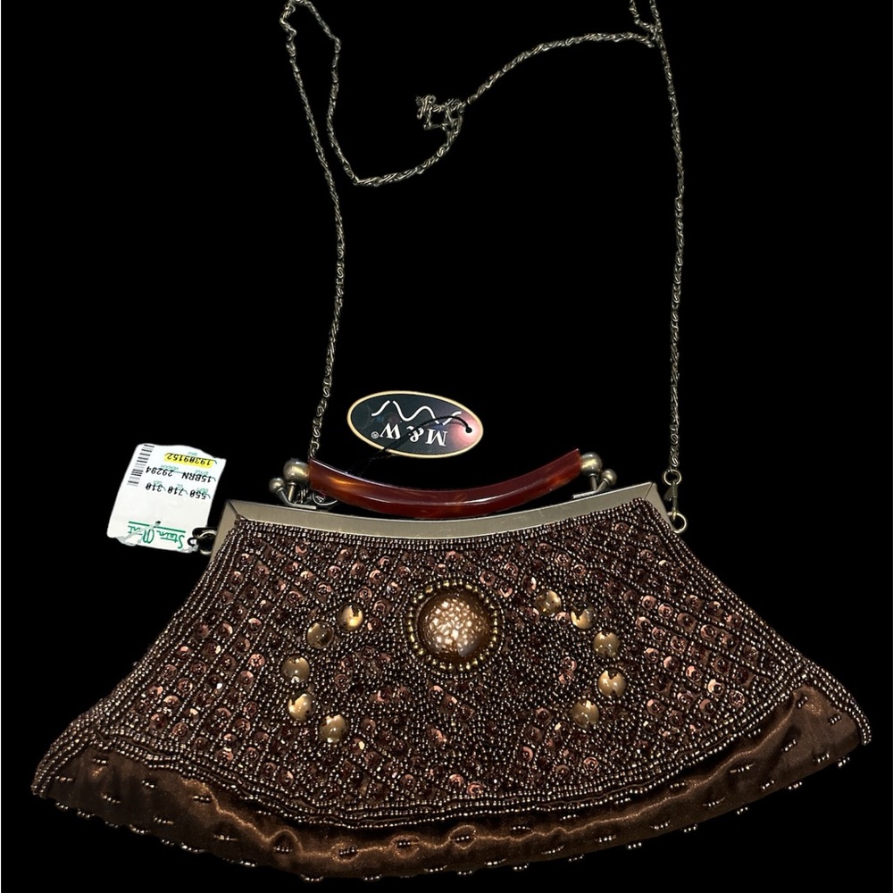 NWT Beaded Satin Clutch with Shoulder Chain